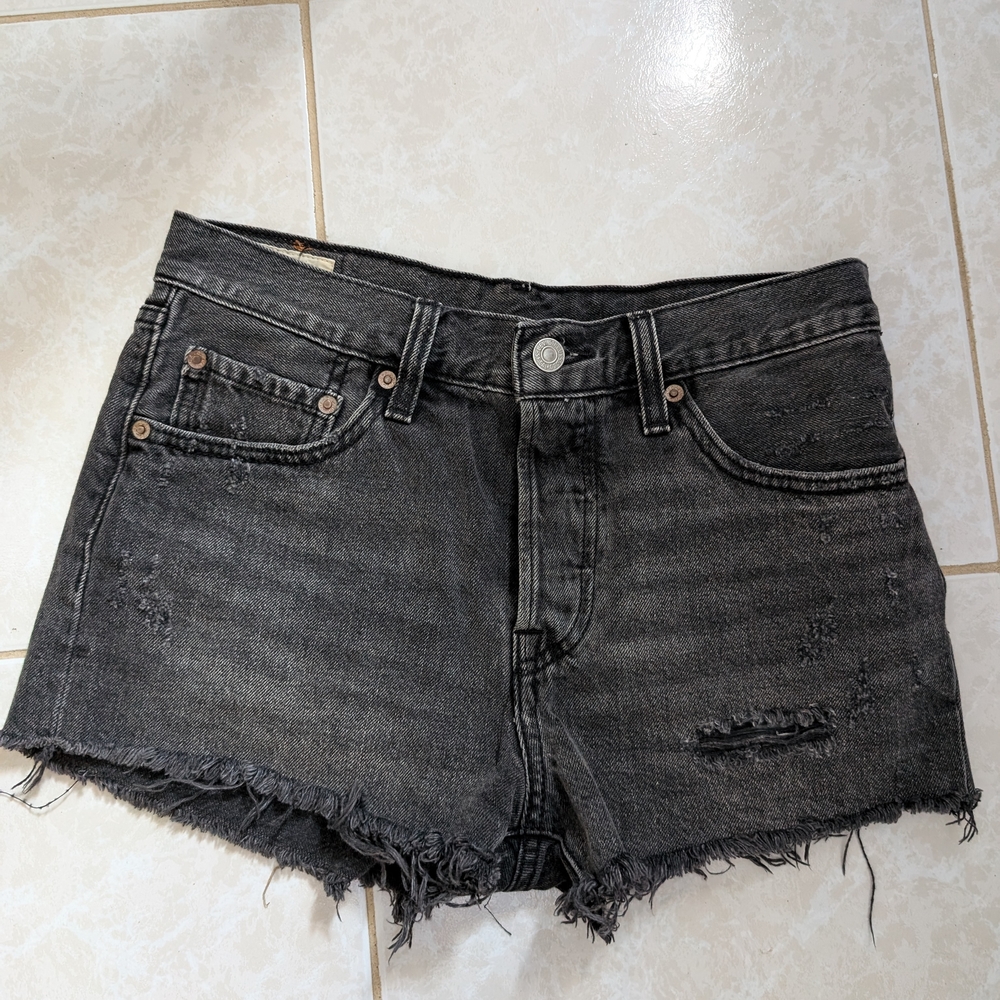 Levi's 501 Distressed Black Denim Shorts